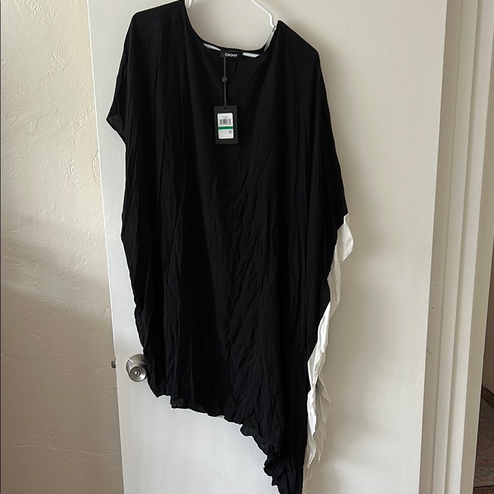 DKNY Black Asymmetrical Dolman Sleeve Dress